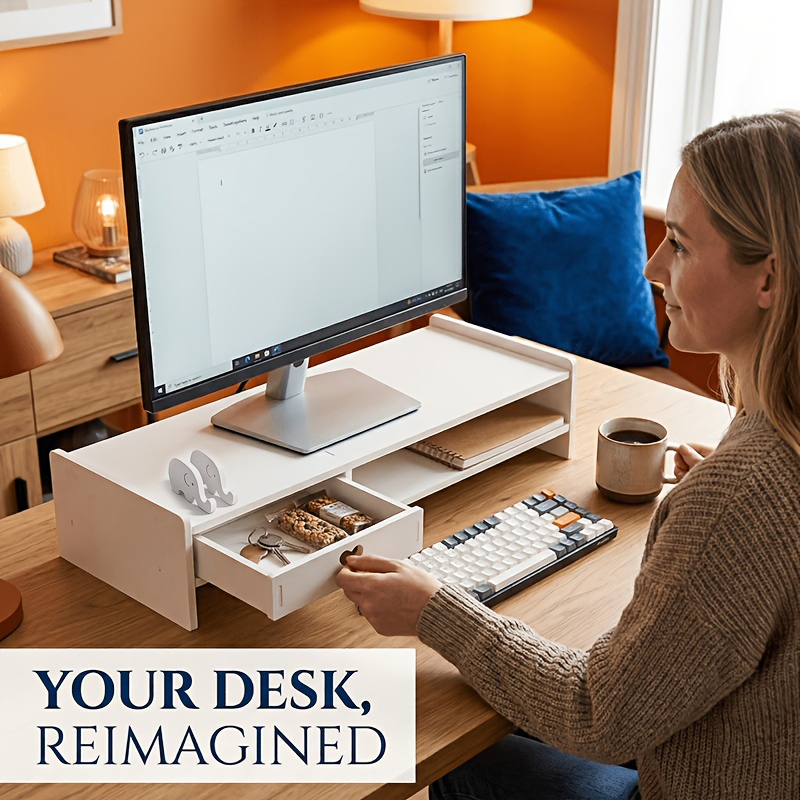 Monitor Riser Stand - حامل شاشة أبيض بسيط من البولي