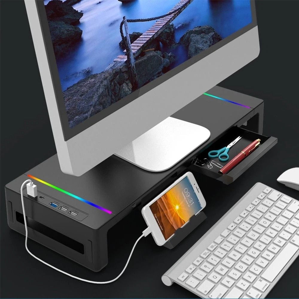 حامل شاشة مع إضاءة RGB ومنافذ  - مراجعة Monitor Riser Stand وسعره