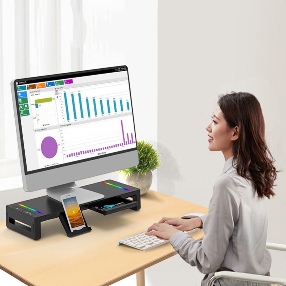 حامل شاشة مع إضاءة RGB ومنافذ  - مراجعة Monitor Riser Stand وسعره